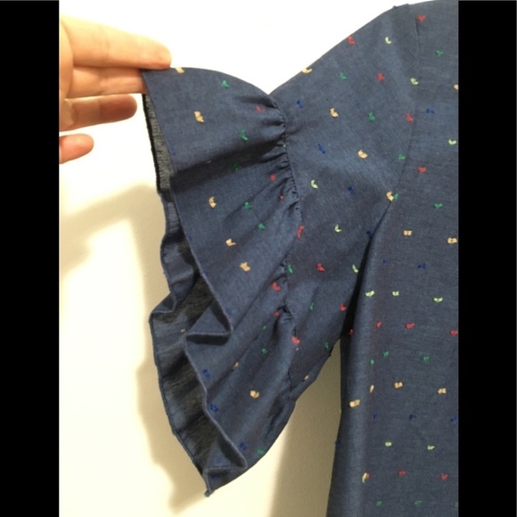 Drew Anthropologie Chambray Flutter Sleeves Blouse c1. - Picture 7 of 12
